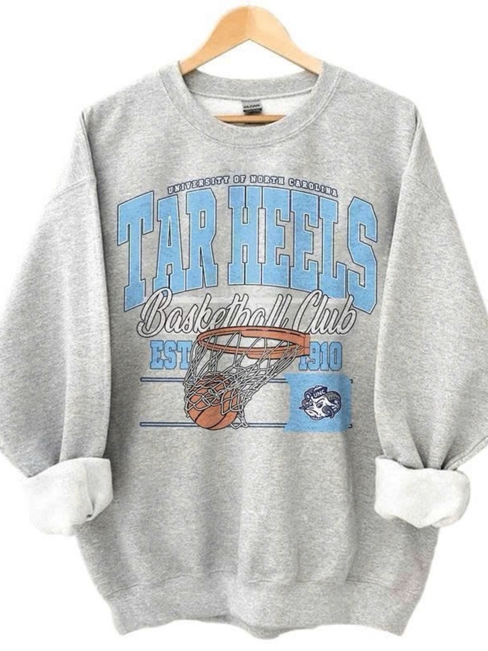 Champion Grey Tar Heels Basketball Club Sweatshirt with Light Blue Logo